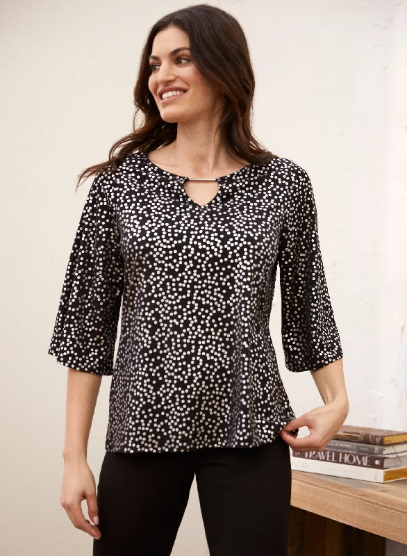 Sequin Print Keyhole Top