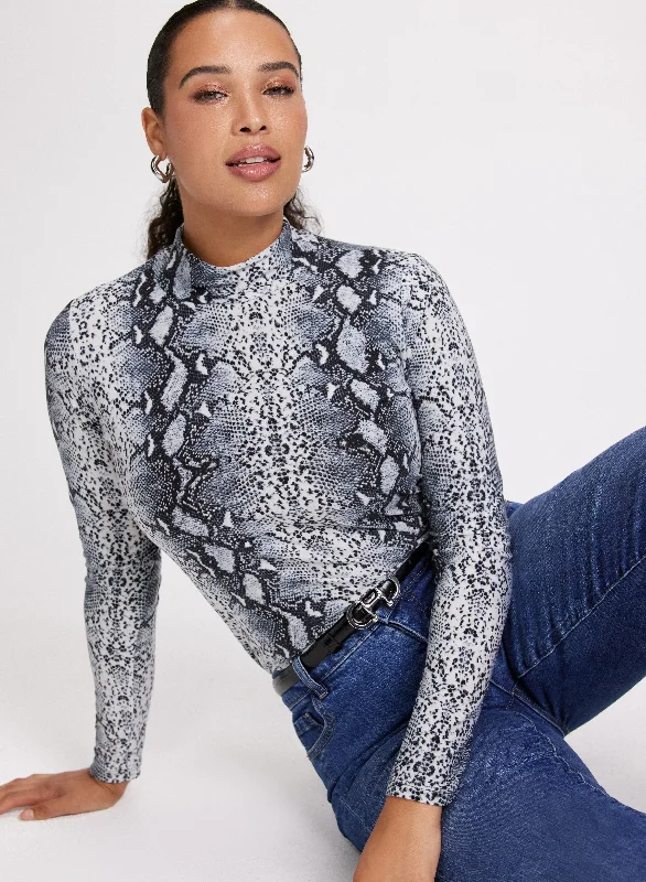 Snake Print Turtleneck Top